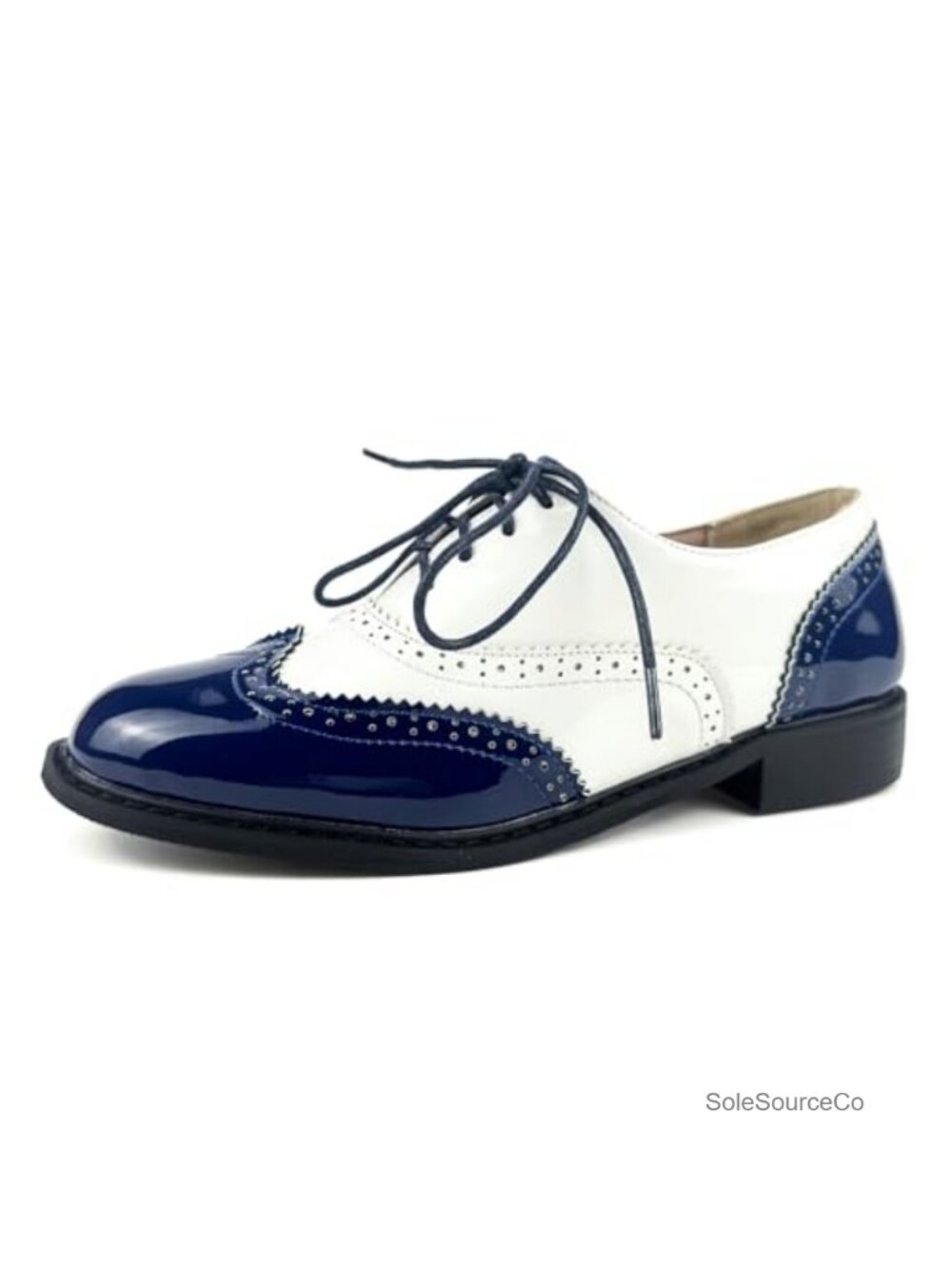 Women's Saddle Oxfords Two Tone Wingtip Low Heel Lace Up Faux Leather